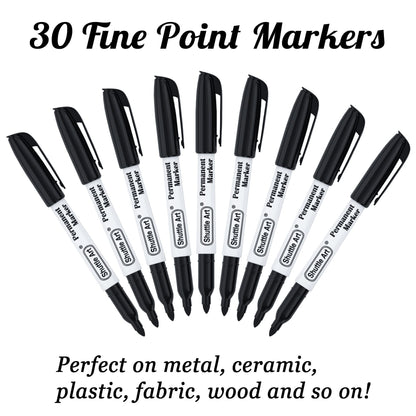 Shuttle Art Permanent Markers Bundle, 30 Pack Black and 30 Pack Blue Permanent Marker set,Fine Point, Works on Plastic,Wood,Stone,Metal and Glass for - WoodArtSupply