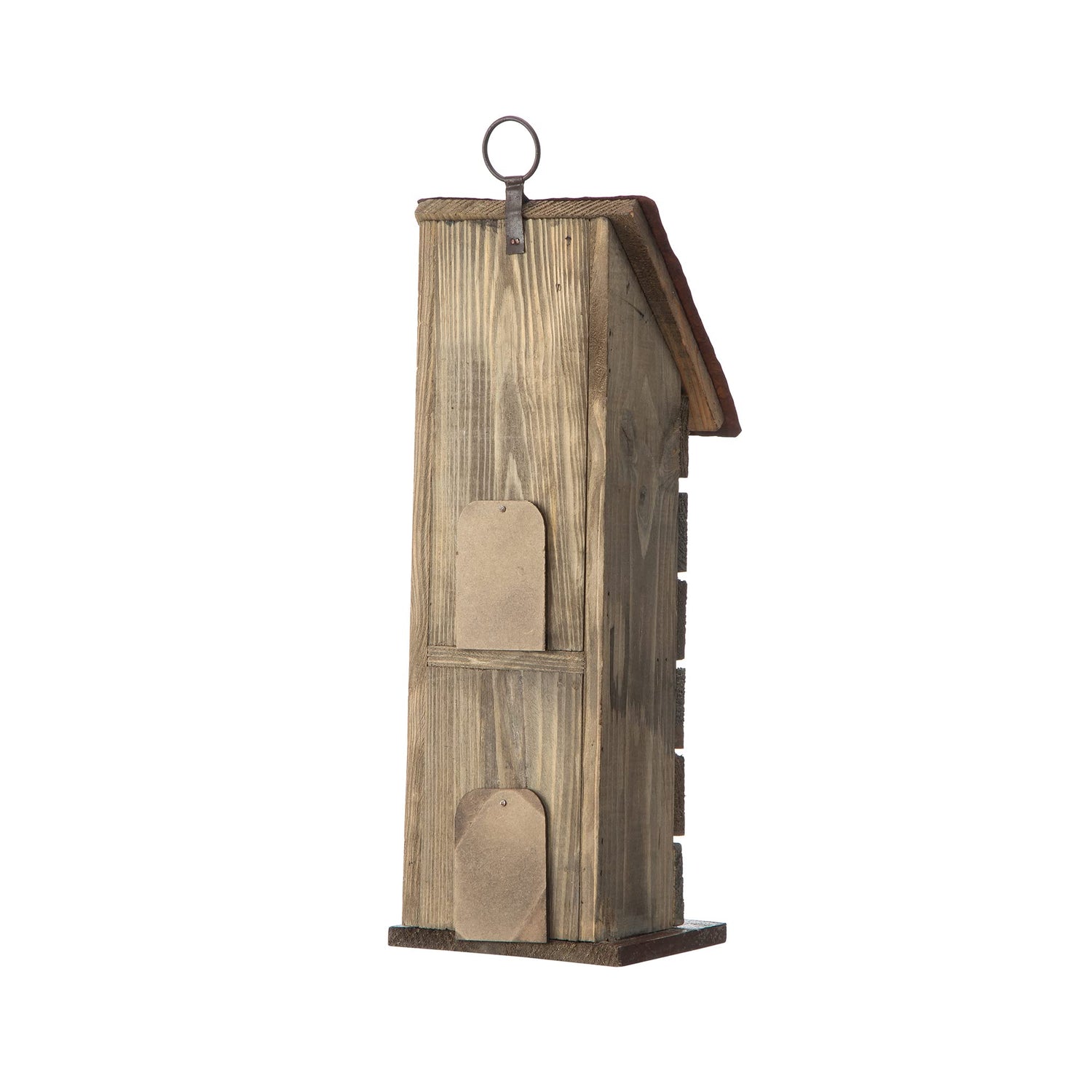 glitzhome GH90090 Hanging Two-Tiered Wooden Birdhouse with Flowers, Brown White glitzhome