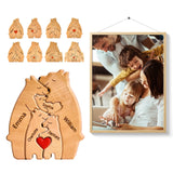 Personalized Wood Bear Puzzle with 1-8 Family Names, Custom Wooden Art Puzzle Gifts, Custom Family Name Sculpture, Home Decoration Christmas, Funmii
