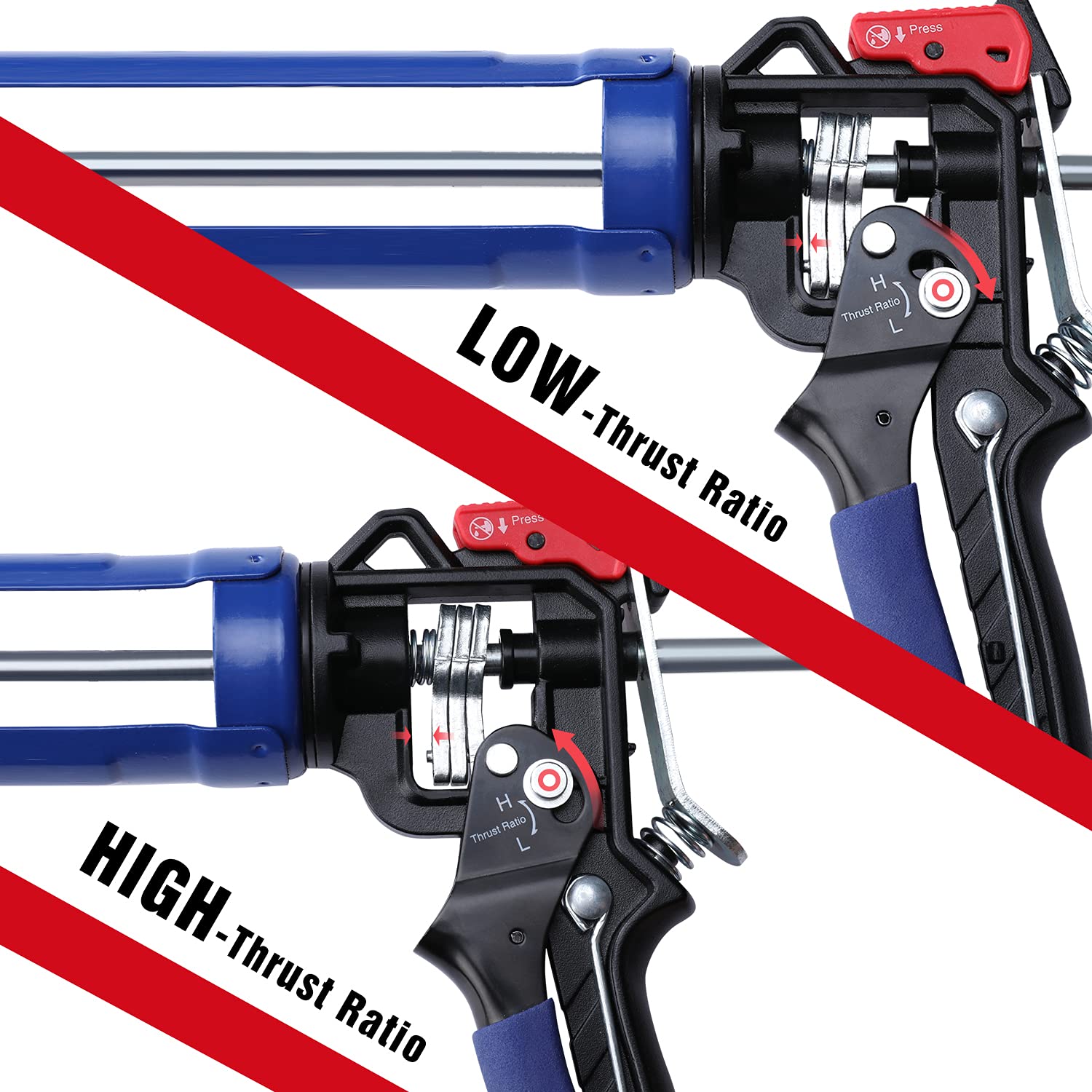 WORKPRO Caulking Gun, Adjustable Hand Caulk gun, Anti-dripping Regulating, Sealant Silicone Gun with Comfort Grip, 9:1 & 18:1 Thrust Ratio, Smooth WORKPRO