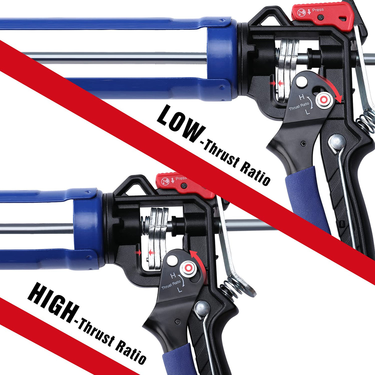 WORKPRO Caulking Gun, Adjustable Hand Caulk gun, Anti-dripping Regulating, Sealant Silicone Gun with Comfort Grip, 9:1 & 18:1 Thrust Ratio, Smooth WORKPRO