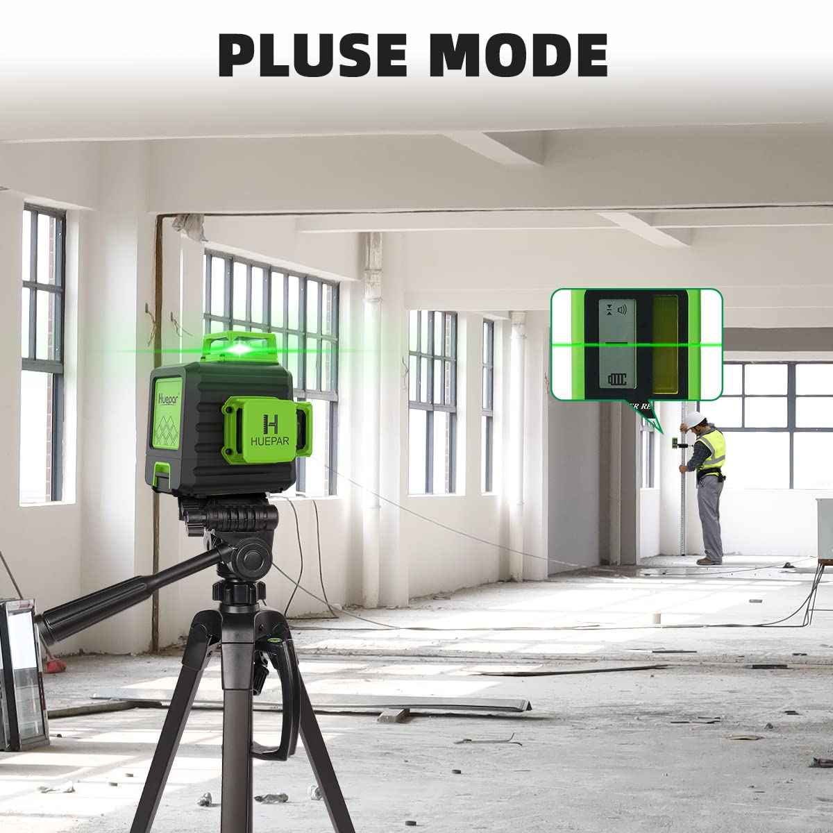 Huepar 3x360 Self-leveling Cross-Line Laser Level, 3D Green Beam Three-Plane Leveling and Alignment Laser Tool with 47" Lightweight Extendable Tripod Huepar