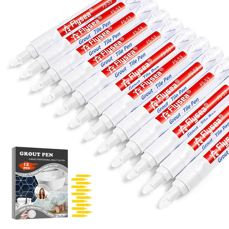 CHIMUYU Grout Pen 12 Pack Water Based Tile Marker Repair Pens Professional for Bathroom, Kitchen, Parlor, Bedroom, Balcony Wall and Floor Color CHIMUYU