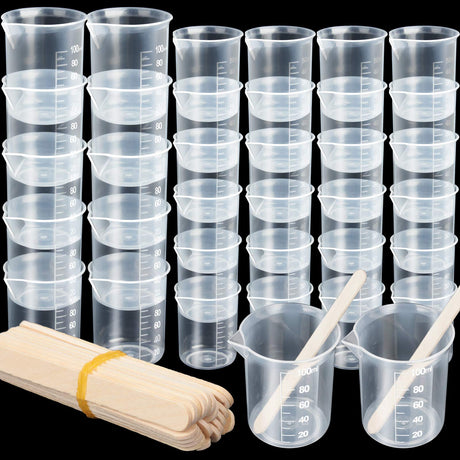 LEOBRO 36 PCS Resin Mixing Cups, 12PCS 100ML Plastic Measuring Cups for Resin, 24PCS 50ML Paint Epoxy Resin Mixing Cups, with Craft Sticks, Beaker, LEOBRO