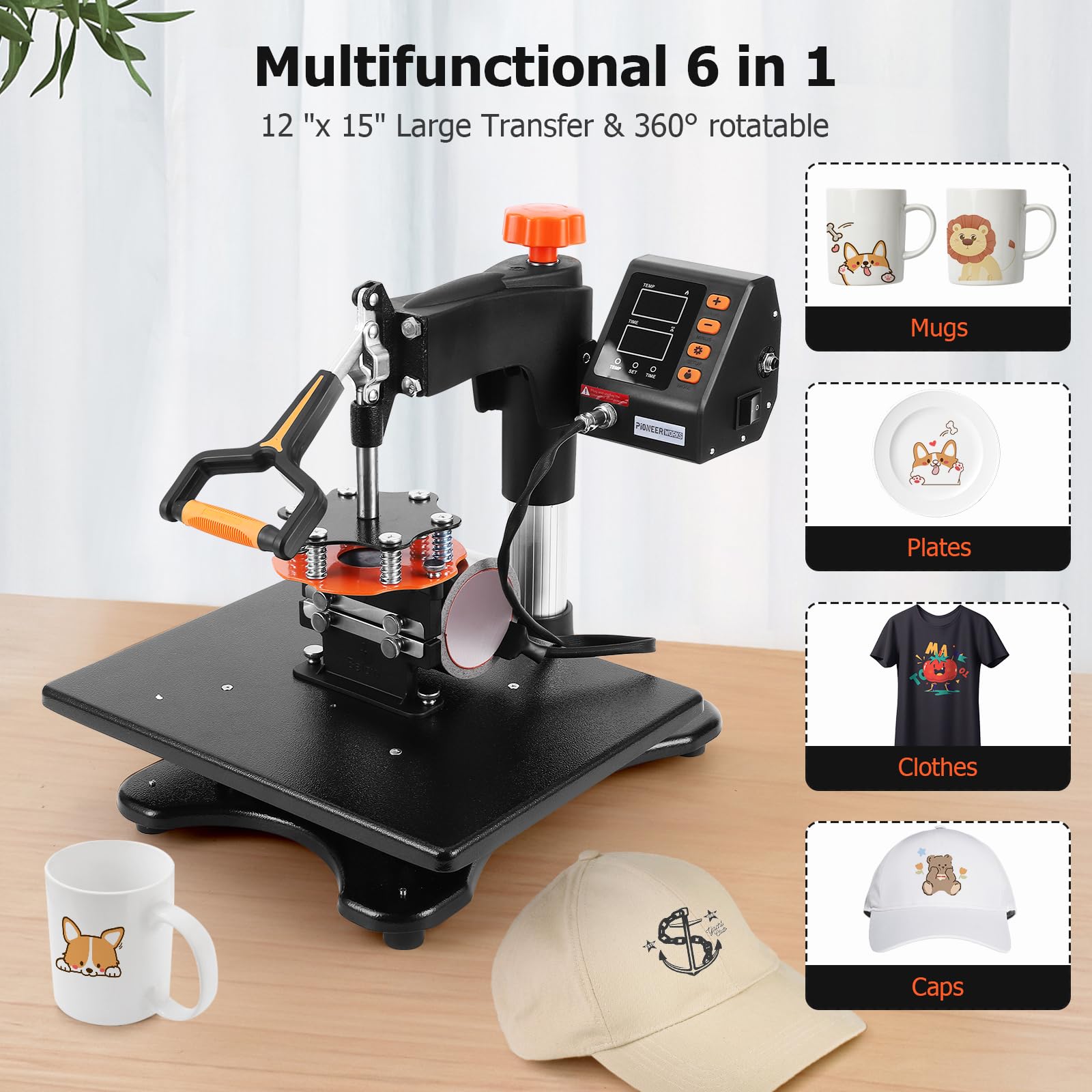 Towallmark Heat Press Machine 12 x 15 inch 6 in 1 Heat Transfer Machine 360-Degree Swing Away Multifunction Sublimation Combo Heat Press for T Shirts - WoodArtSupply