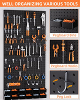 INCLY 158PCS Metal Pegboard Wall Organizer, 48x24 Inch Black Pegboard Panels Tool Organizer Kit with Accessories Hooks and Bins, Peg Board Utility INCLY