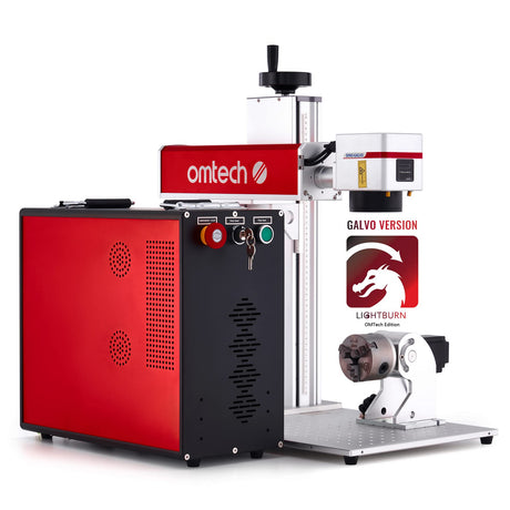 OMTech 80W MOPA Fiber Laser Marking Machine with LightBurn & Rotary Axis, Galvo Laser Engraver with 7x7 & 4x4 Inch Work Areas for Color Marking, JPT OMTech