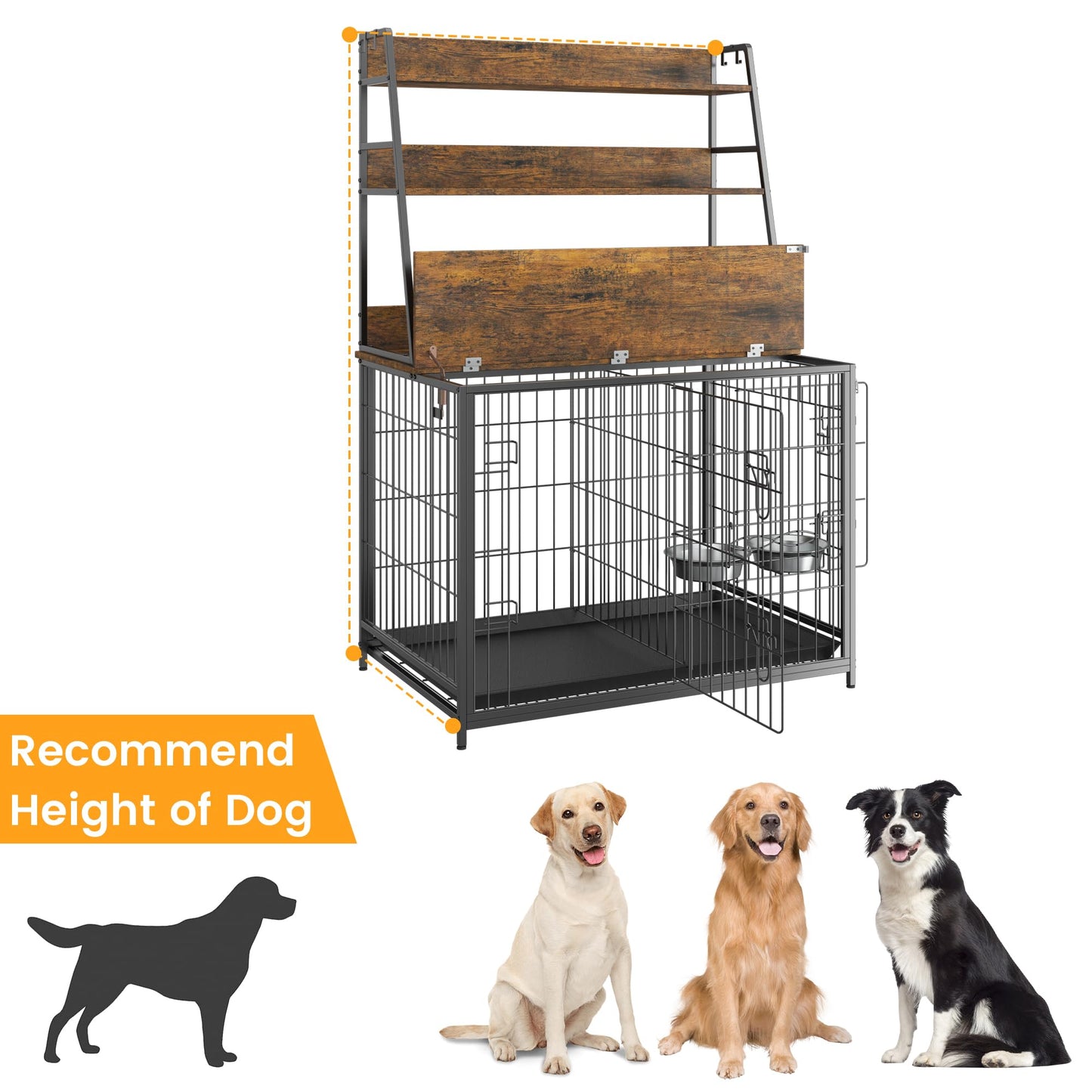 GAOMON Wooden Dog Crate Furniture with Storage Shelves,Dog Kennel Indoor with Removable Tray,Double Doors Modern Dog Crate, Dog House with Two - WoodArtSupply