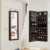 Giantex Jewelry Armoire Wall Door Mounted, Lockable Jewelry Cabinet with 42.5'' Full Length Mirror, 2 LEDs Jewelry Organizer Box with 2 Drawers, Giantex