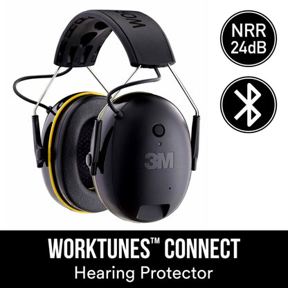 3M WorkTunes Connect Hearing Protector with Bluetooth Wireless Technology, 24 dB NRR, Hearing Protection Safety Earmuffs,Black - WoodArtSupply