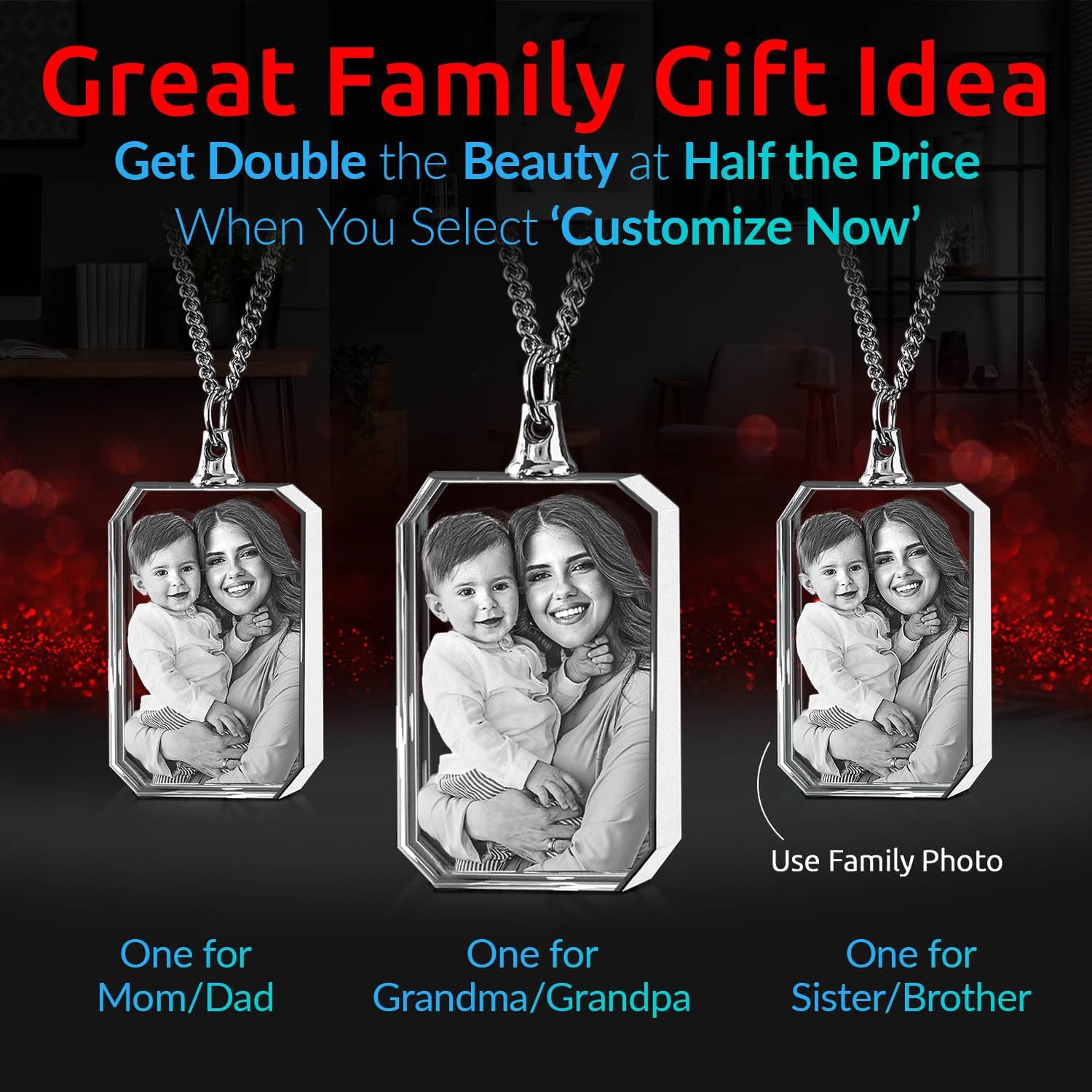 ArtPix 3D Personalized Necklace, 3D Laser Etched Photo Crystal, Engraved Rectangle Necklaces Accessories, Memorial Birthday Gifts for Mom Dad, Him - WoodArtSupply