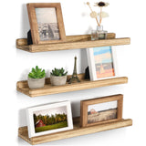 Emfogo Floating Shelves for Wall, 16.9 inch Wood Wall Shelves with Ledge, Floating Shelf Picture Ledge Set of 3 for Living Room Bedroom Kitchen Emfogo
