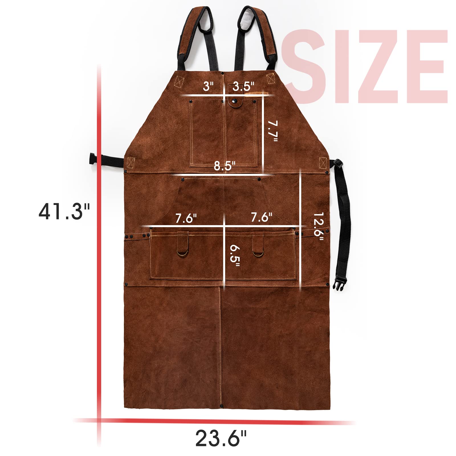 YESWELDER Leather Welding Work Shop Apron with 6 Pockets Heat Flame Resistant Cowhide Welder Apron Heavy Duty Blacksmith Aprons Adjustable for - WoodArtSupply