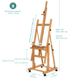 VISWIN Heavy-Duty Extra Large H Frame Easel, Hold Canvas to 82", Tilts Flat, Professional Solid Beech Wood Studio Artist Easel with Storage, Wheels, VISWIN