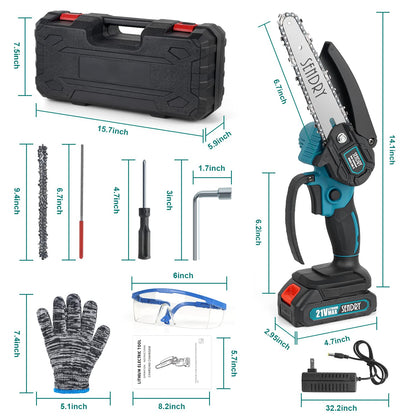 SENDRY Mini Chainsaw 6-Inch, Powerful Cordless Rechargeable Handheld Small Electric Saw Powered by 2Pcs 21V 7500mAh Batteries for Wood Cutting, Tree - WoodArtSupply