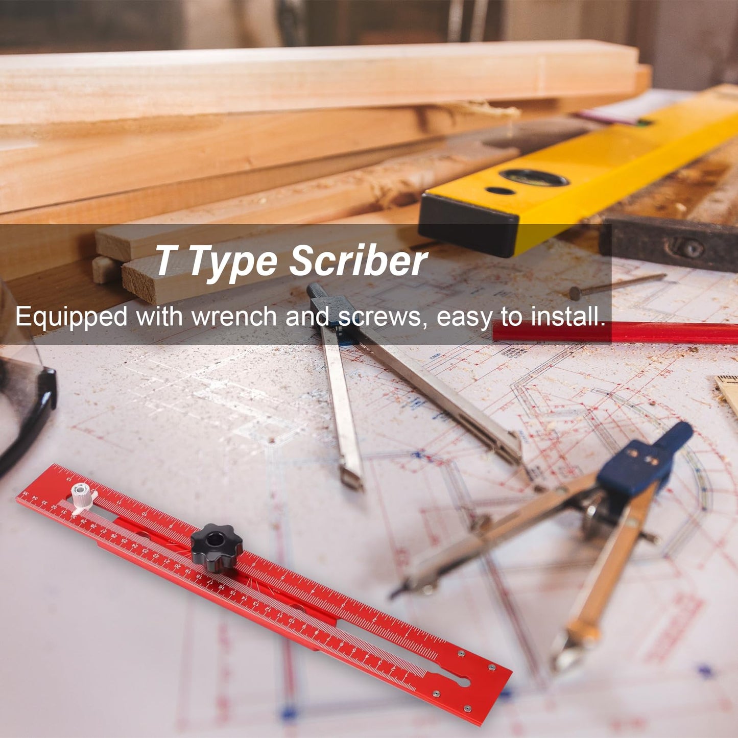 Woodworking Scriber Marking Line Ruler T Type Woodworking Ruler 13 inch Layout and Measuring Tools Precision Marking T-Ruler Positioning