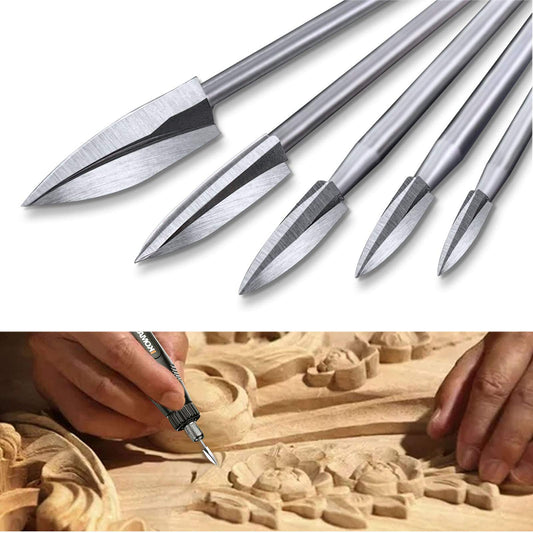 Wood Carving Tools, 5 PCS Engraving Drill Accessories Bit Wood Crafts Grinding Woodworking Tool with 1/8” Shank Universal Fitment for Rotary Tools - WoodArtSupply