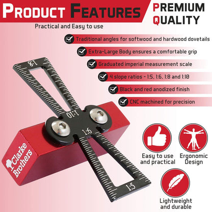 Dovetail Marker – Wood Dovetail Tool – Woodworking Hand Tool for Crafts – Precise Dovetail Guide with 1:5, 1:6, 1:8 and 1:10 Slopes – Extra-Large - WoodArtSupply