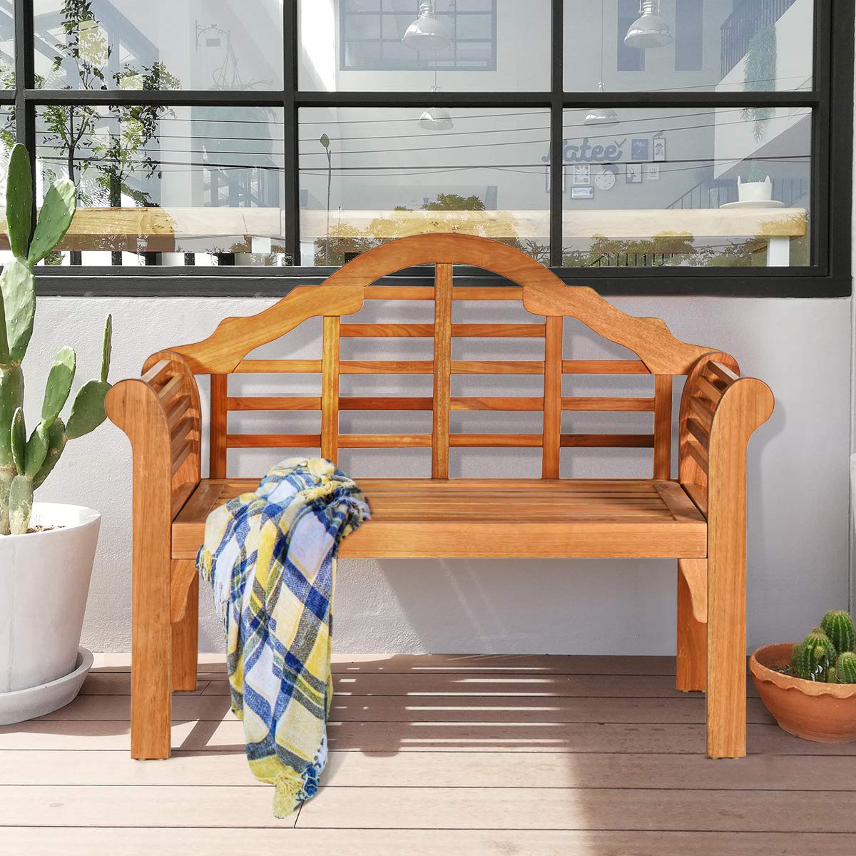 Tangkula Outdoor Eucalyptus Wood Folding Bench, 4 Ft Foldable Solid Wood Garden Bench, Two Person Loveseat Chair for Garden, Patio, Porch, Poolside,
