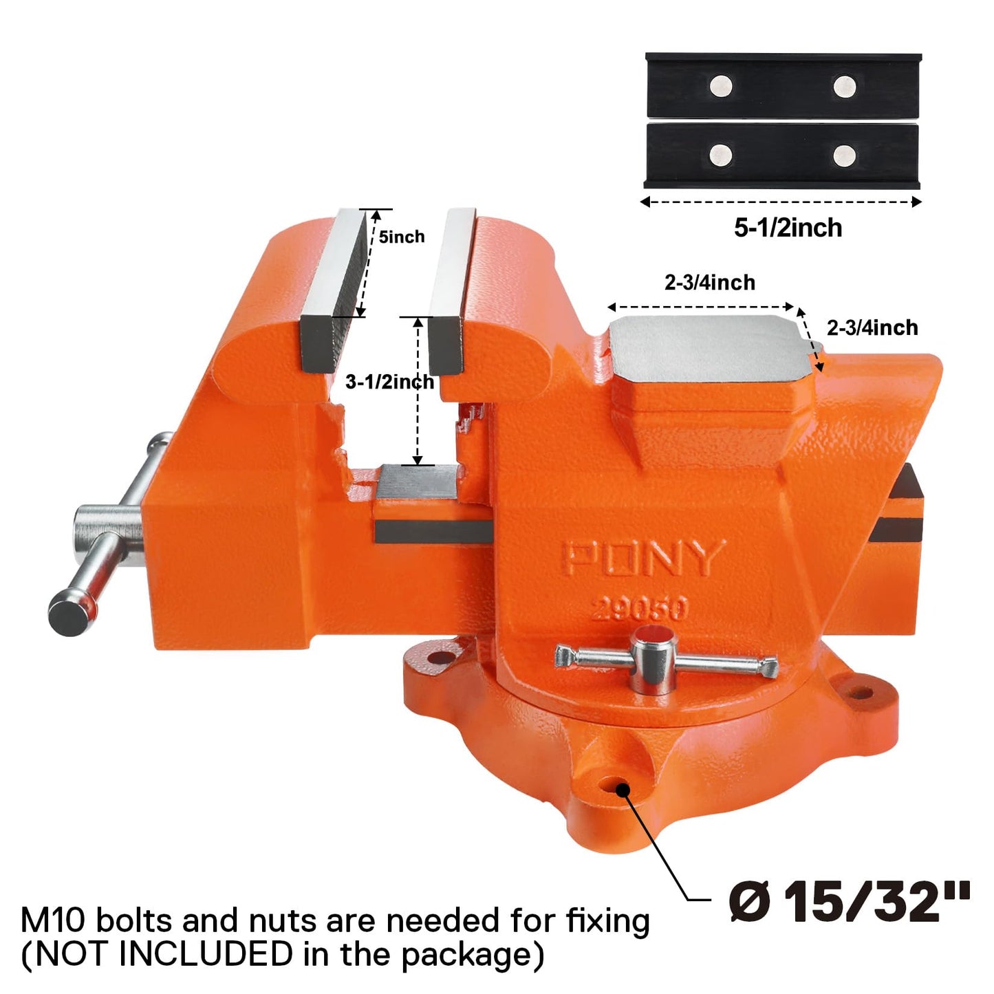 PONY Heavy Duty Bench Vise, 5-inch Jaw Width 4-inch Jaw Opening, Swivel Base with Anvil, Utility Combination Pipe Home Vise for Woodworking, One-Pair - WoodArtSupply