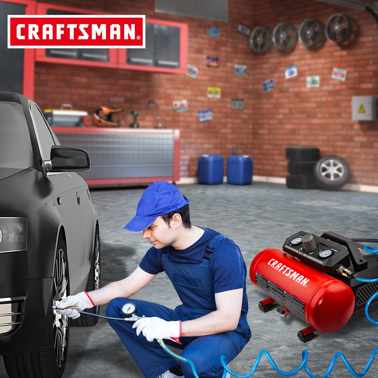 Craftsman Air Compressor, 1.5 Gallon 3/4 HP Max 135 PSI Pressure, 1.5 CFM@90psi and 2.2 CFM@40psi, Stainless Steel Portable Oil Free Maintenance Free Craftsman