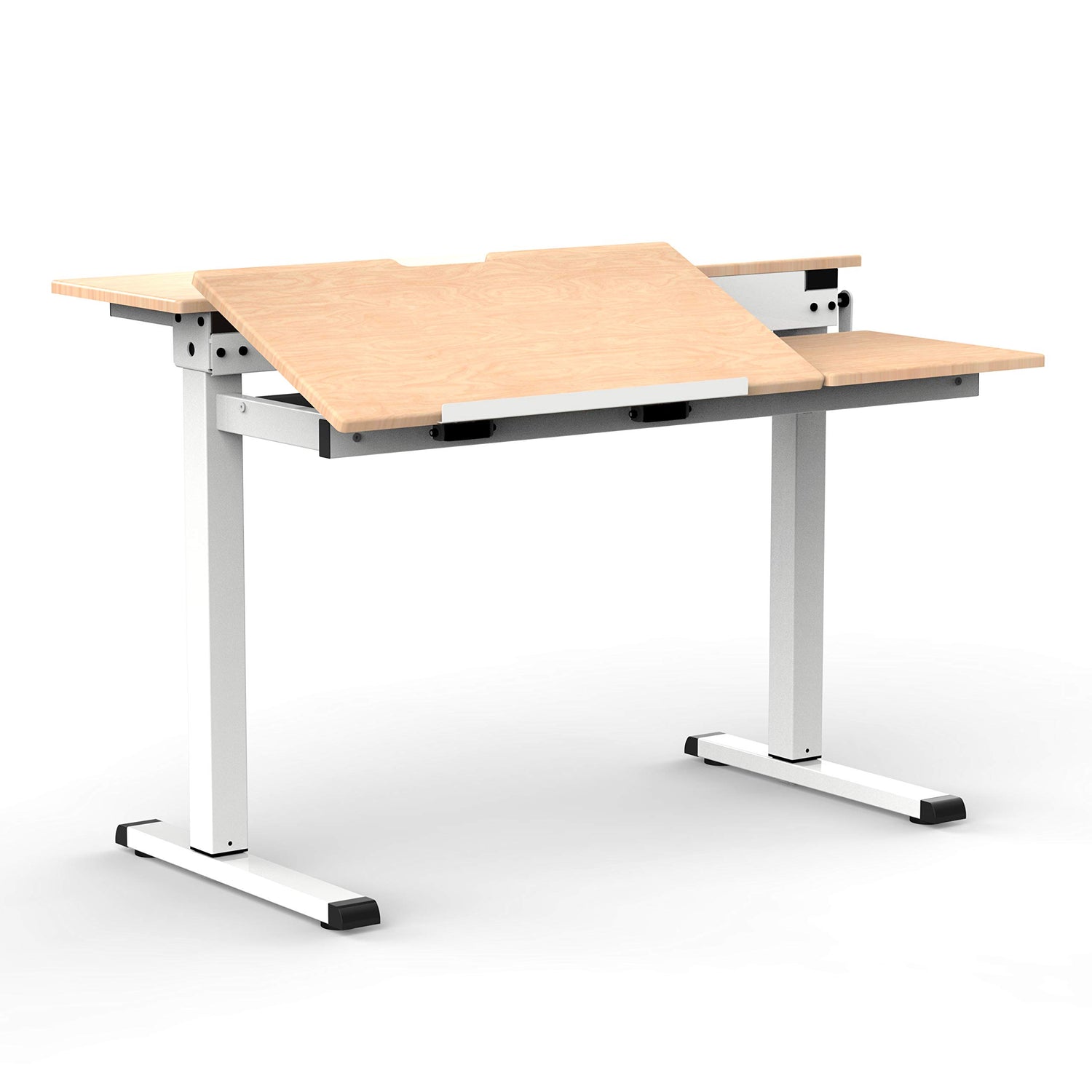 Stand Up Desk Store 48" Crank Adjustable Height Split Level Drafting Table Ergonomic Desk with Monitor Shelf (White/Birch) S Stand Up Desk Store
