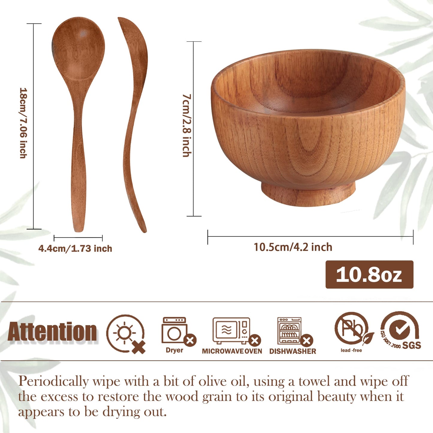 Originalidad Handmade Wood Bowls, Jujube Wooden Japanese Bowls with Matching Spoon for Rice, Soup, Dip, Salad, Tea, Decoration 4 Sets (4 Bowls 4.2 IN - WoodArtSupply