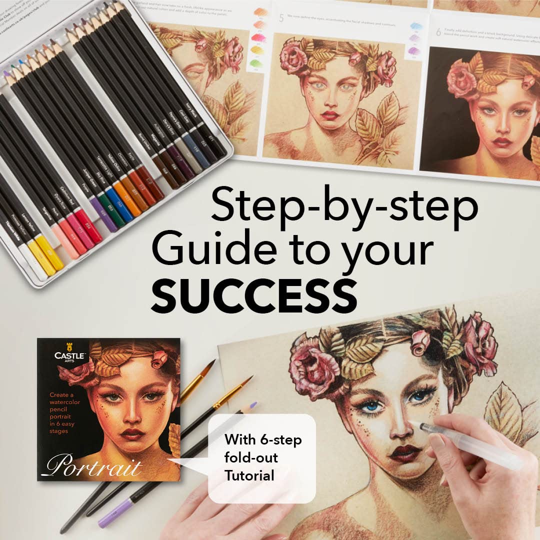 Castle Art Supplies Portraits Themed Watercolor Pencils Set | 24 Quality, Selected Vibrant Colors | Draw and Paint at the Same Time | For Adult Castle Art Supplies