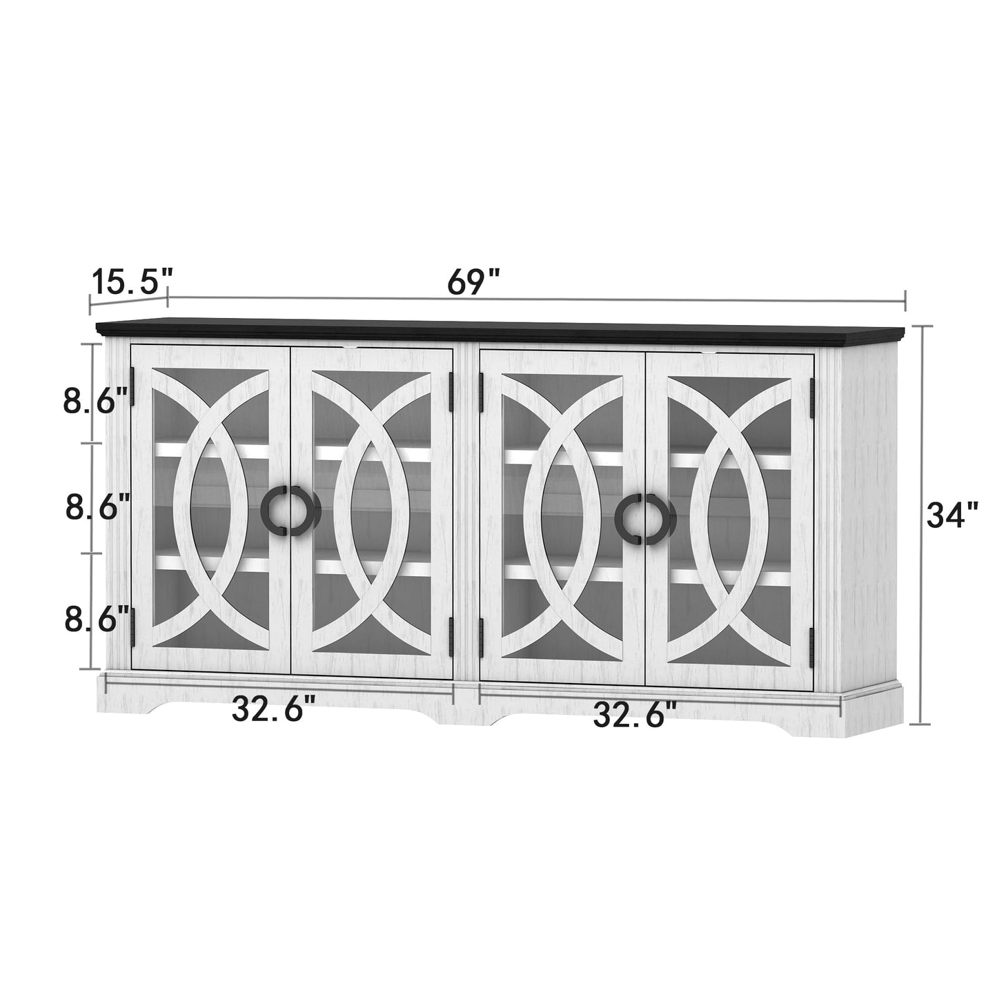 wanan 69" Sideboard Buffet, Farmhouse Buffet Cabinet with 4 Glass Barn Doors, Wood Sideboard Storage Cabinet for Kitchen, Dining Room, Living Room, - WoodArtSupply