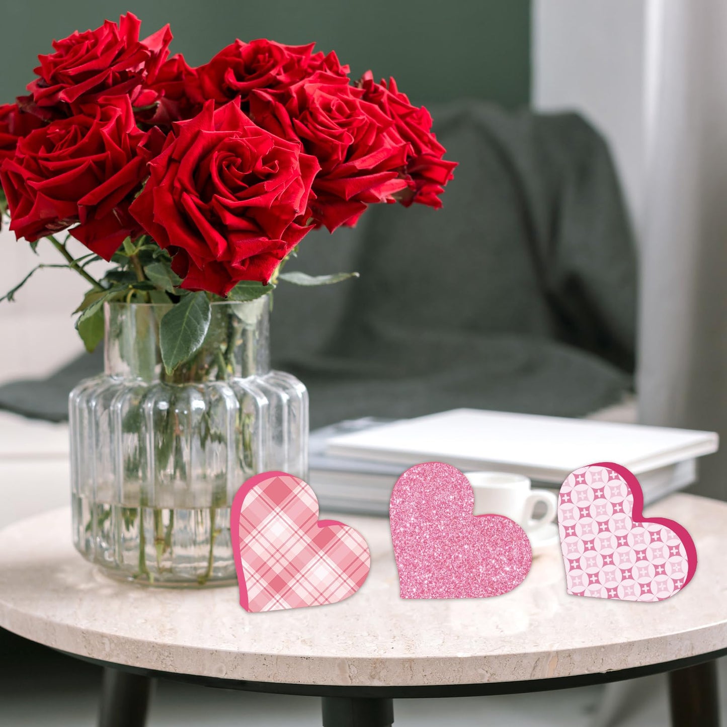 Whaline 12Pcs Valentine's Day Heart Shaped Table Wooden Sign Unfinished Blank Heart Density Board Slice Double-Sided Tabletop Heart Decor for Wedding - WoodArtSupply