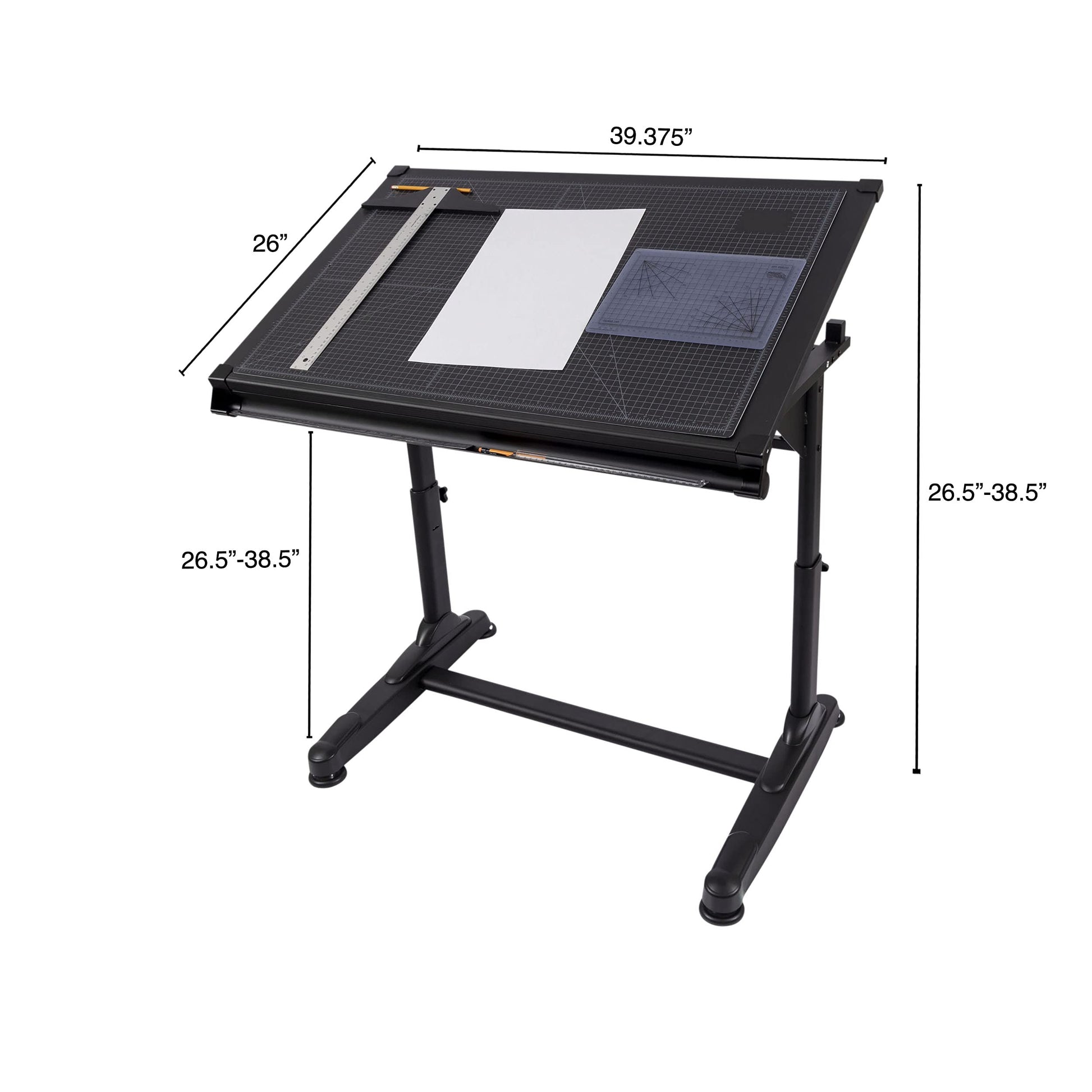 Stand Up Desk Store Adjustable Height and Angle Drafting Table Drawing Desk with Large Surface (Black Frame/Black Top, 40" W X 26" D) - WoodArtSupply