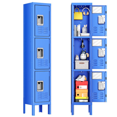 INTERGREAT Storage Locker for Employee,Office,Metal Gym Locker with 3 Door,Steel Blue Locker Cabinet Organization for School, Free Standing INTERGREAT