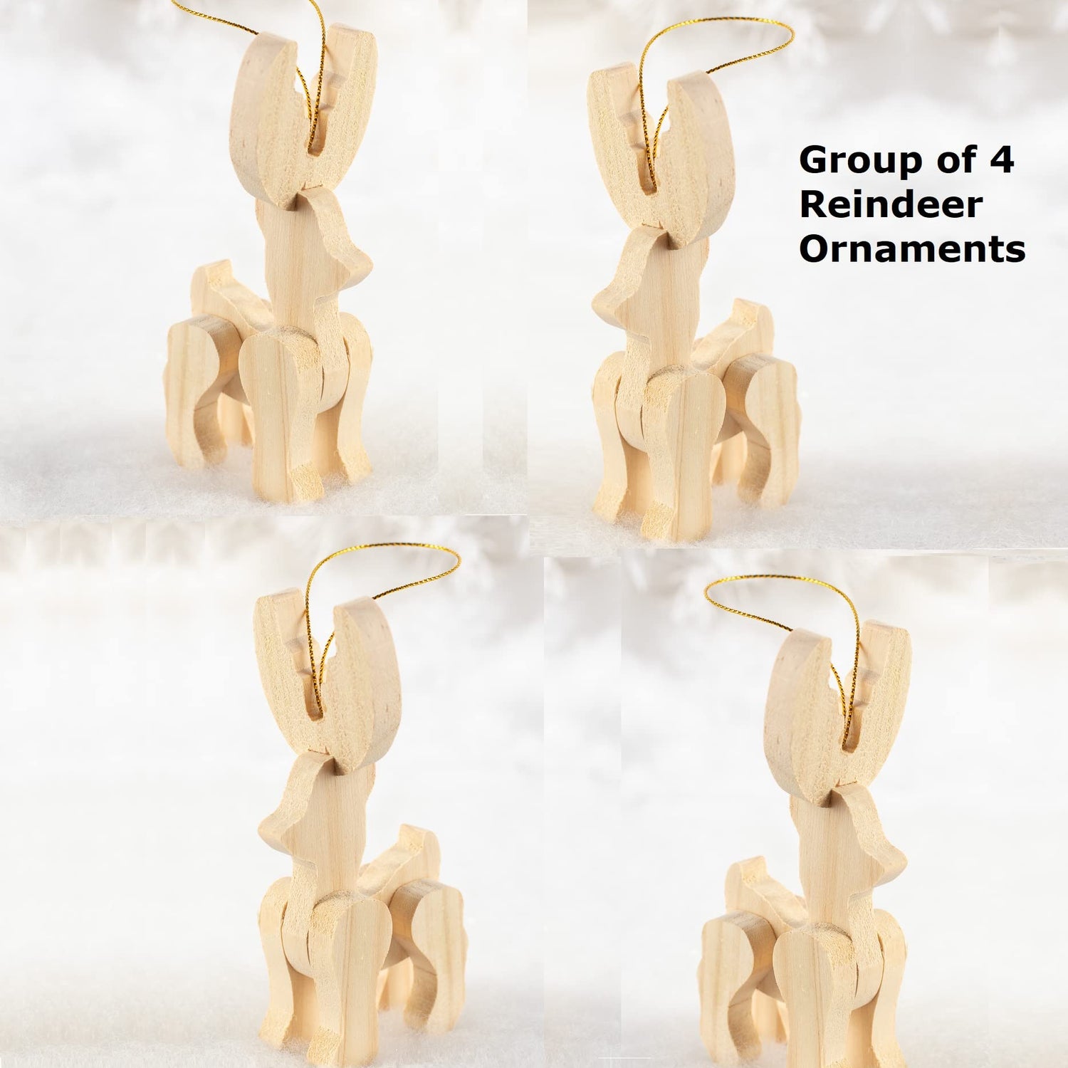 Unfinished Wood Reindeer Ornaments - Pack of 4 Wooden Deer for Holiday Decorations and Christmas Displays Ready for DIY Craft Projects from Factory Factory Direct Craft