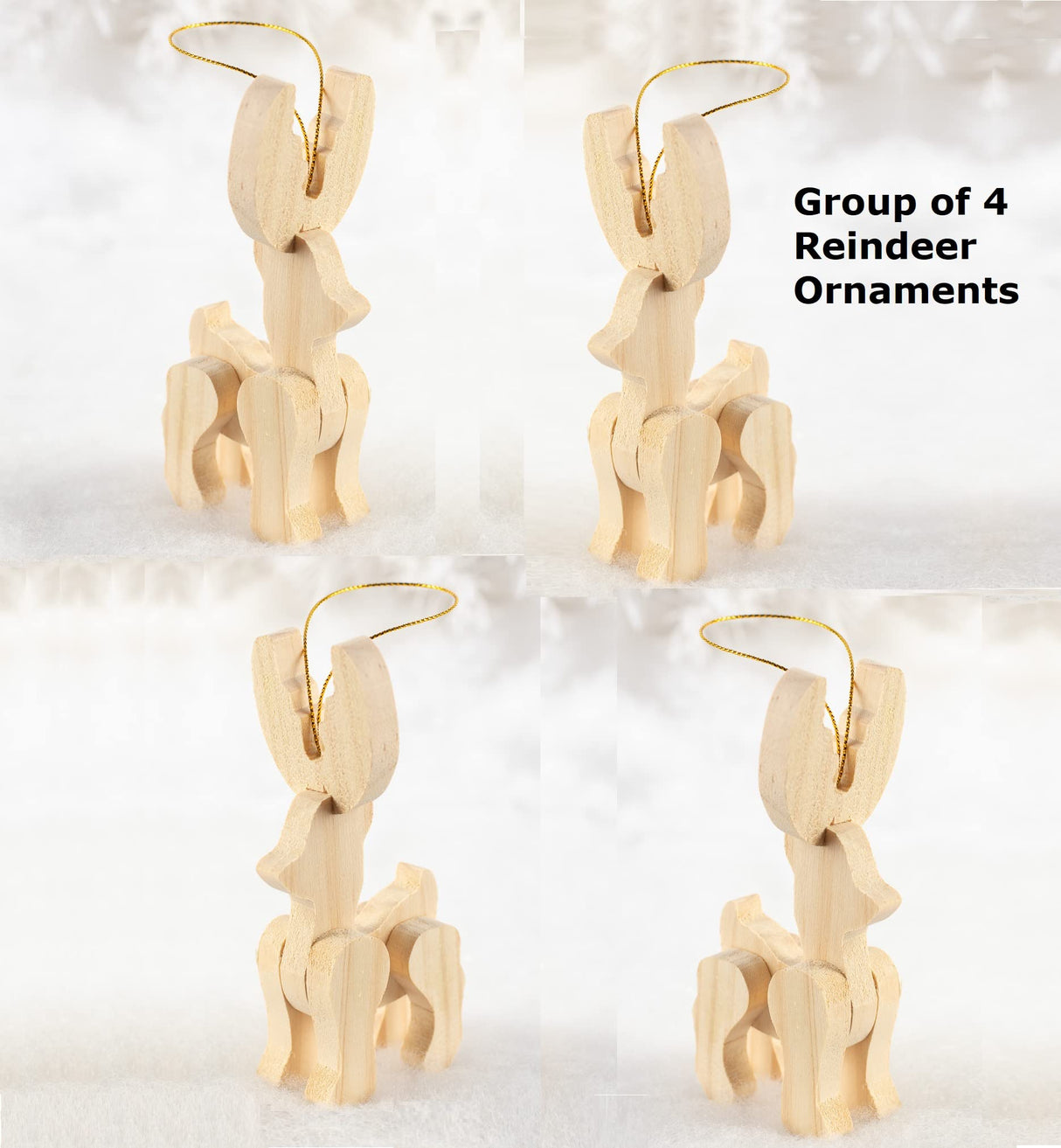 Unfinished Wood Reindeer Ornaments - Pack of 4 Wooden Deer for Holiday Decorations and Christmas Displays Ready for DIY Craft Projects from Factory Factory Direct Craft