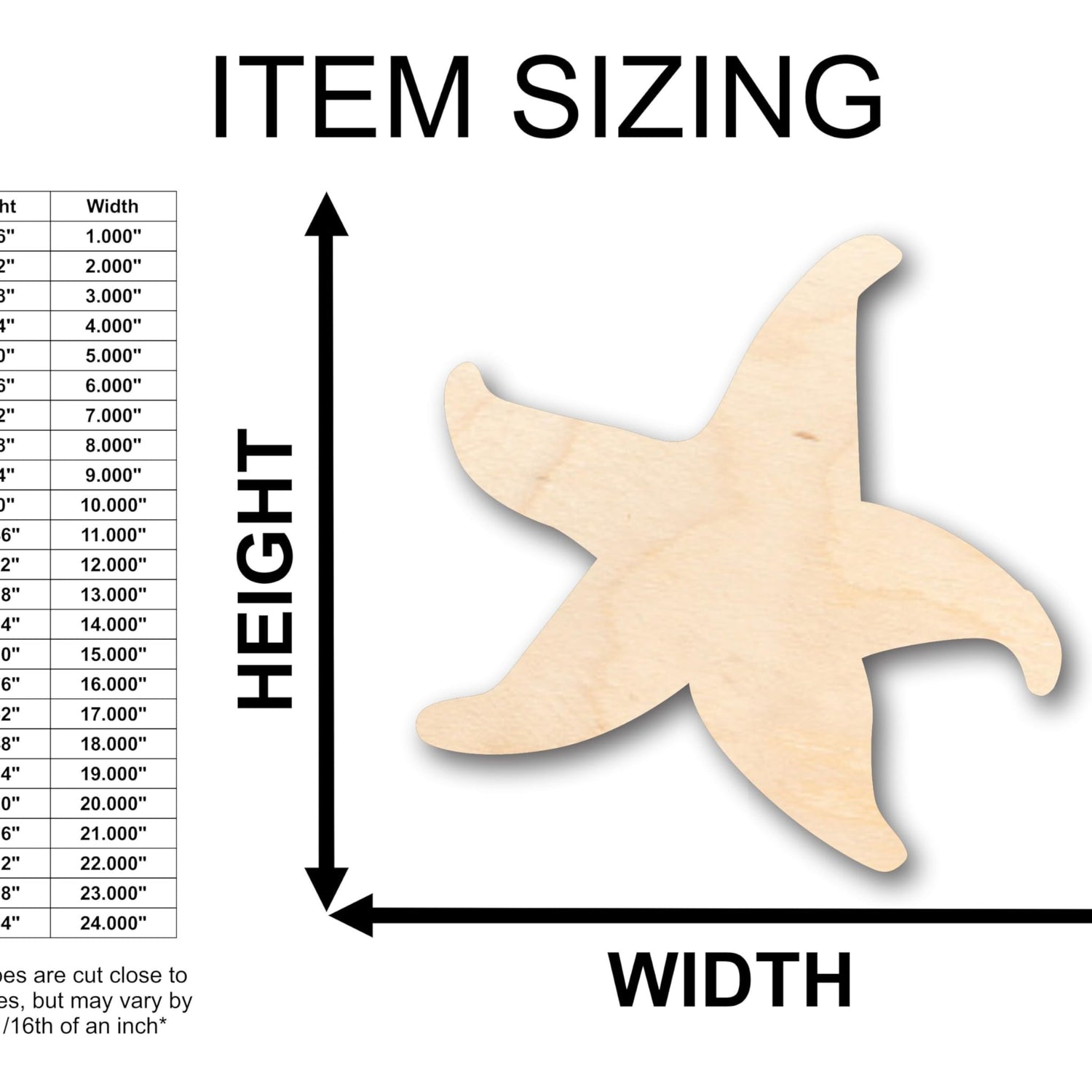 Unfinished Wood Starfish Sea Star Shape - Craft - up to 36" DIY 10" / 1/2" 24 Hour Crafts
