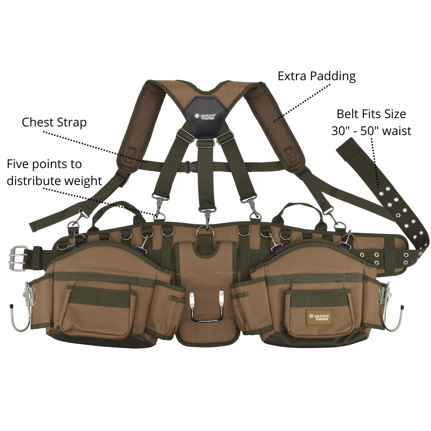 JACKSON PALMER Professional Tool Belt - Tan & Green (Comfort Rig Tan & Green) Jackson Palmer