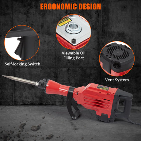 3600W Demolition Jack Hammer, Jack Hammer Concrete Breaker Tool Kit, 6pcs Chisels Bit Set W/Case, Noise-Canceling Earplug, Shoulder Strap Aprafie