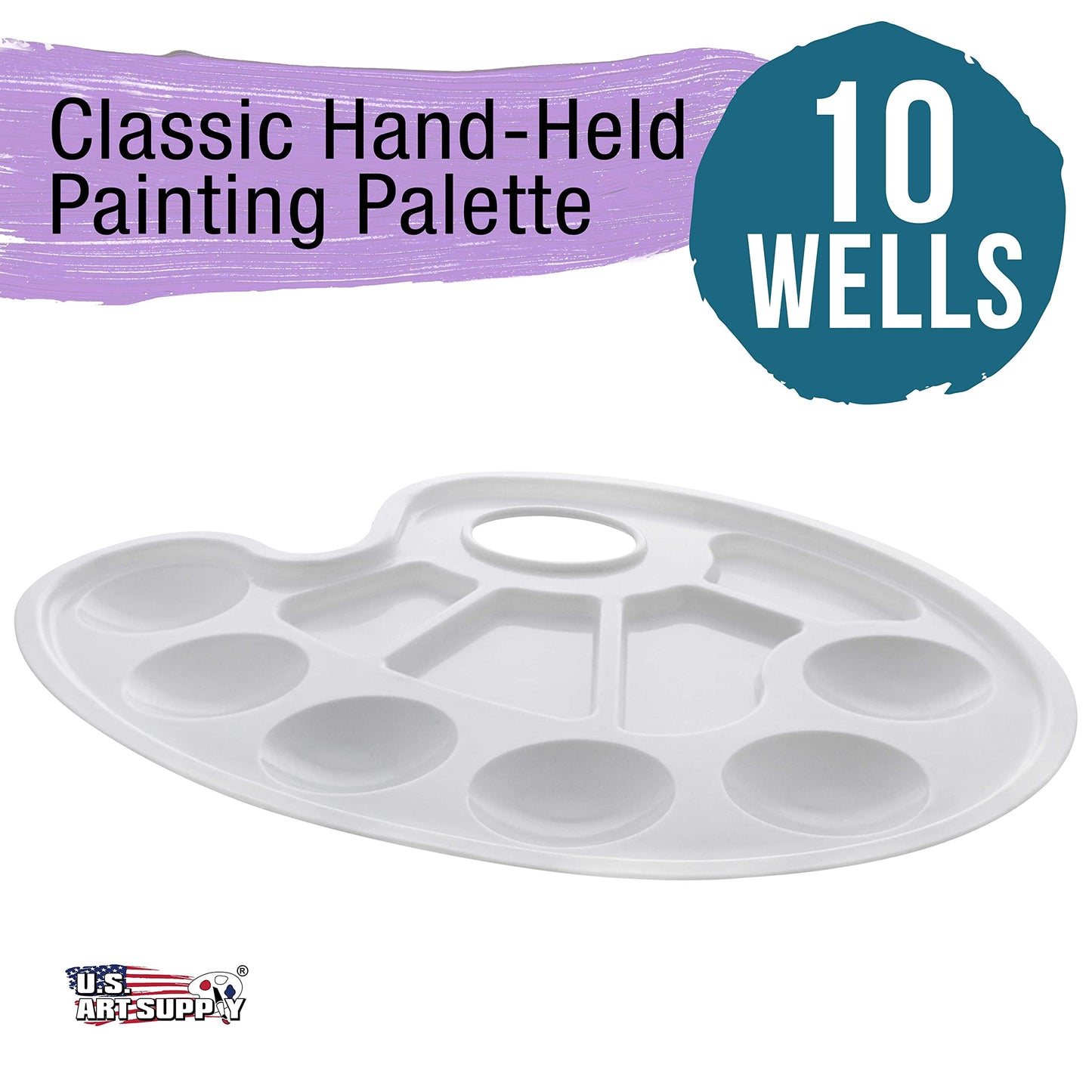 U.S. Art Supply 10-Well Plastic Artist Painting Palette - Paint Color Mixing Trays - Kids, Art Students, Classroom, Craft Projects, Fun Parties,