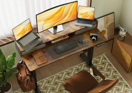 Claiks Standing Desk with Drawers, Stand Up Electric Standing Desk Adjustable Height, Sit Stand Desk with Storage Shelf and Splice Board, 55 Inch, Claiks