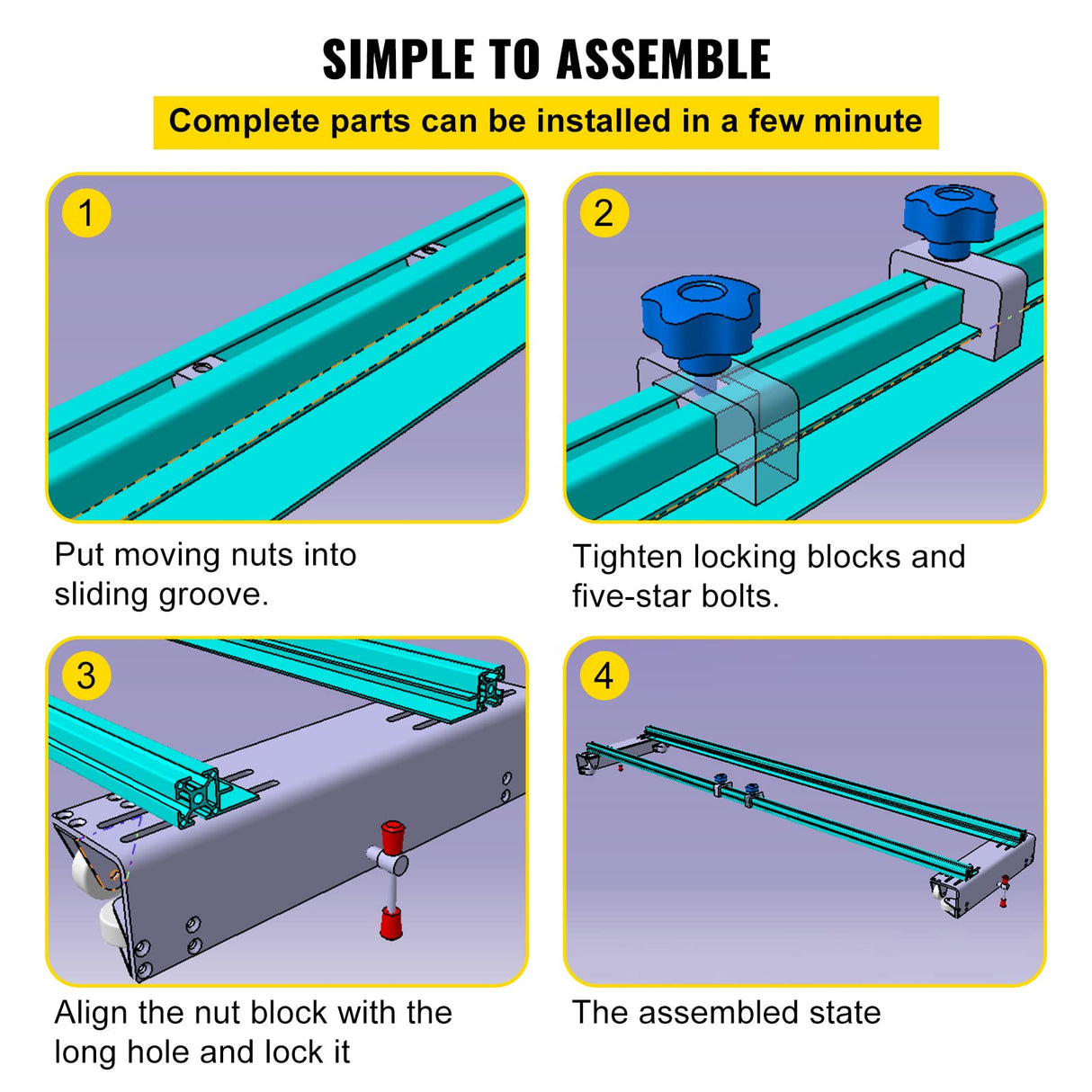 VEVOR Router Sled, 60 inches / 152.4cm Width, Slab Guide Jig for Woodworking with Locking Function, Portable and Easy to Adjust, Trimming Planing VEVOR