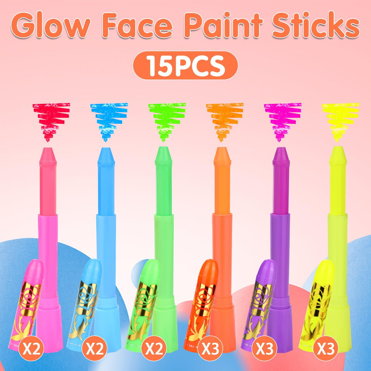 15PCS Glow in the Dark Body & Face Paint Stick,Makeup Face Paint Kit for Kids and Adults Halloween Club Black Light Birthday Party Masquerade Neon VESPRO