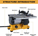 Yaegoo 4" Mini Table Saw, 60W 110V Portable Miter Saw Hobby Table Saw Bench Electric Cutting Machine for DIY Handmade Woodworking Crafts, 3 Blades Yaegoo