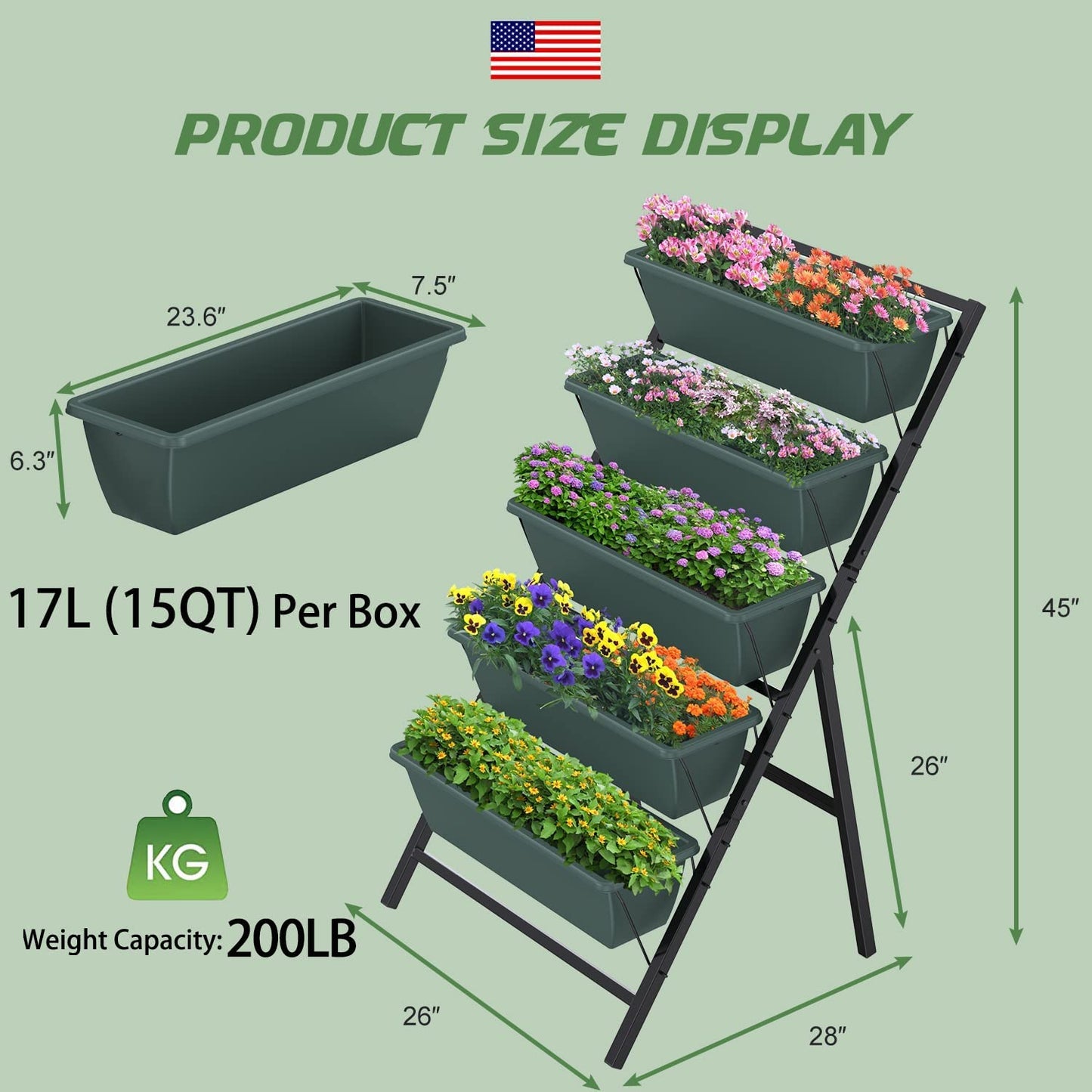 Highpro Vertical Garden Planter, 5 Tiers Vertical Raised Garden Bed Metal Elevated Herb Planter Box Vegetable Flower Planters for Patio Deck Outdoor