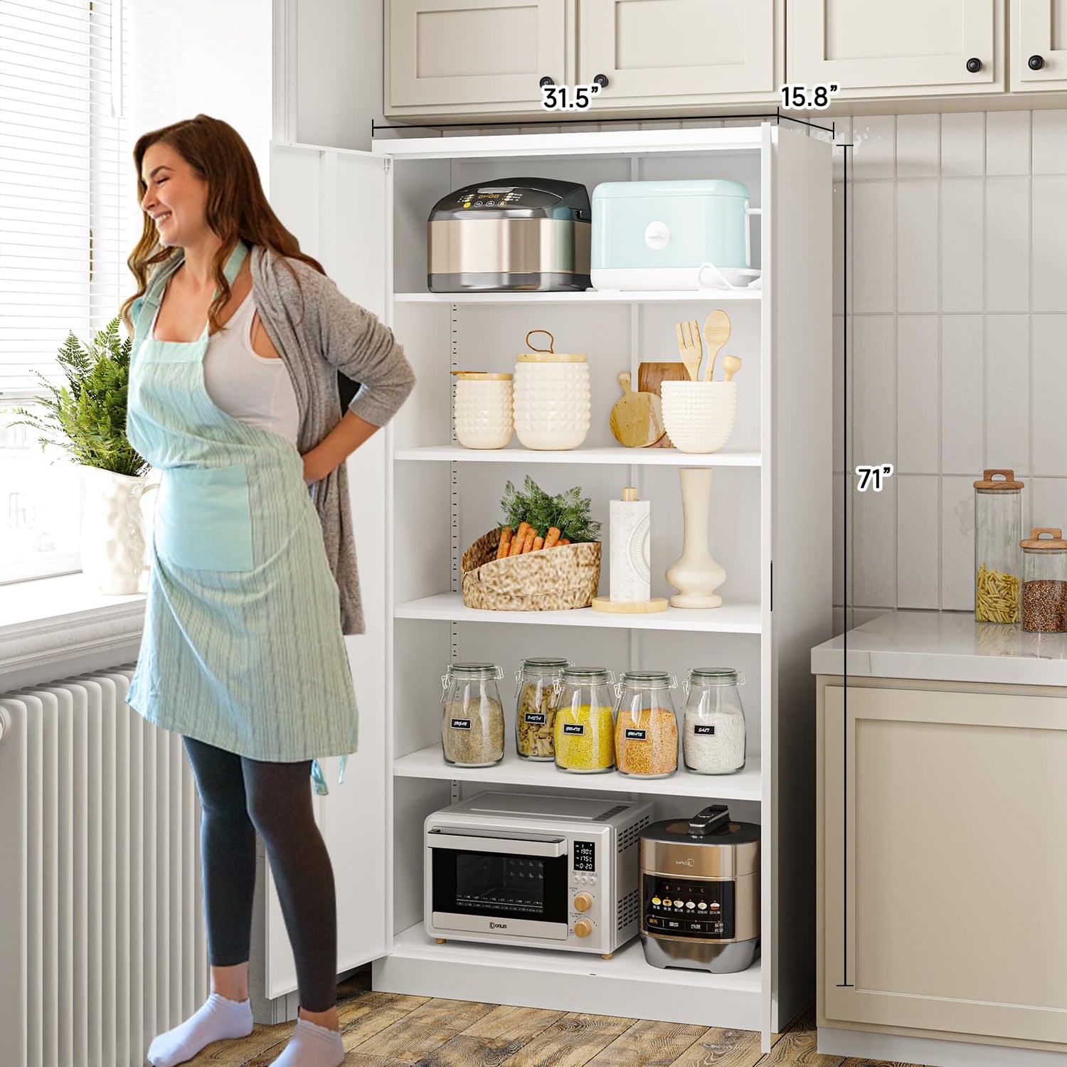 Anxxsu Metal Storage Cabinet with 2 Doors and 4 Adjustable Shelves, 71" Steel Garage Storage Cabinet, Locking Tool Cabinets for Office, Anxxsu