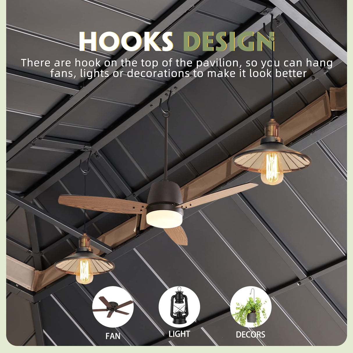 MELLCOM Gazebo 12' x 20', Wooden Finish Coated Thicker Aluminum Frame Gazebo with Galvanized Steel Roof, Outdoor Patio Gazebos with Curtains and MELLCOM