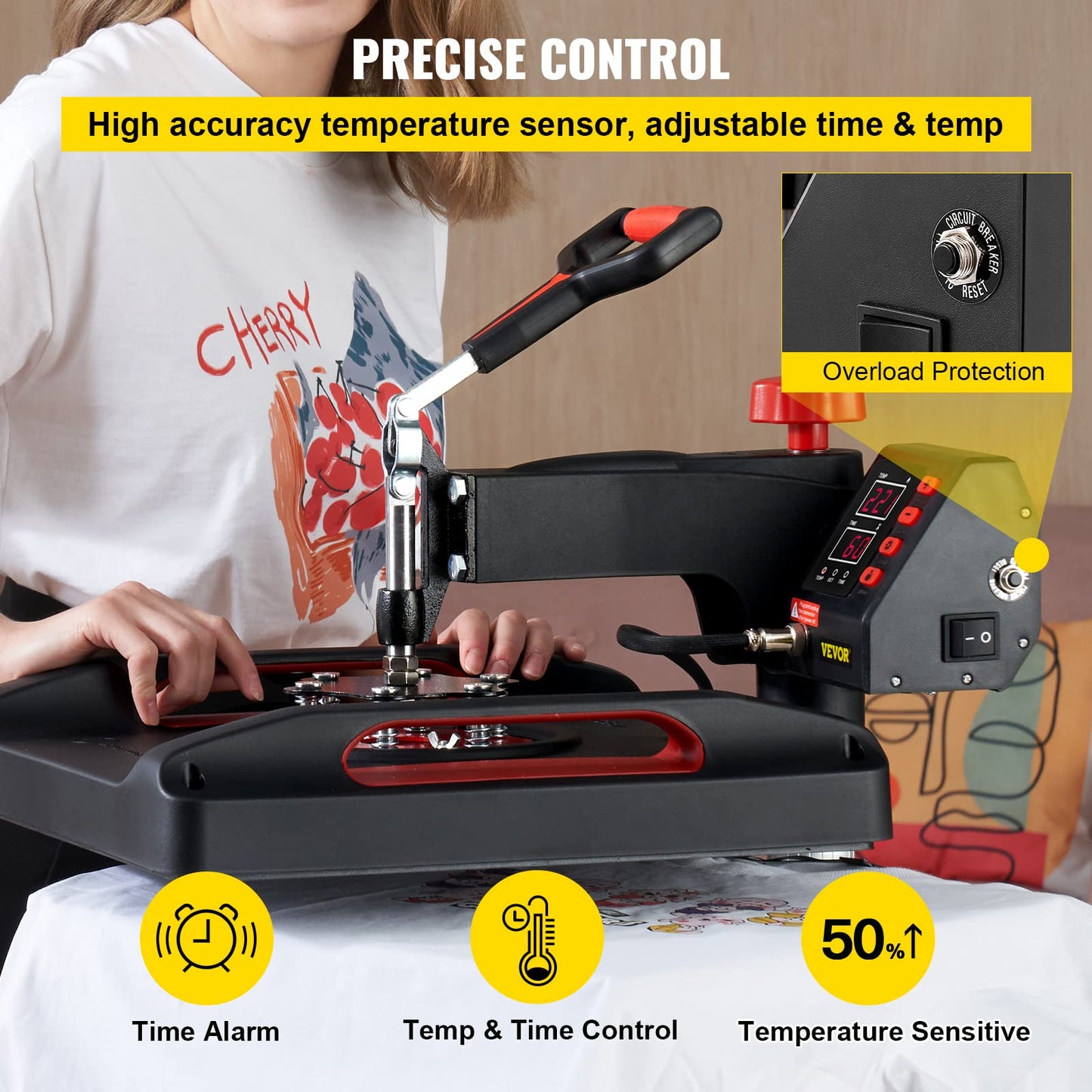 VEVOR Heat Press Machine 8 in 1 Combo 15x15 Inch, 360° Swing Away Digital Tshirt Press Machine, Clamshell Sublimation Heat Press for Printing T-Shirt