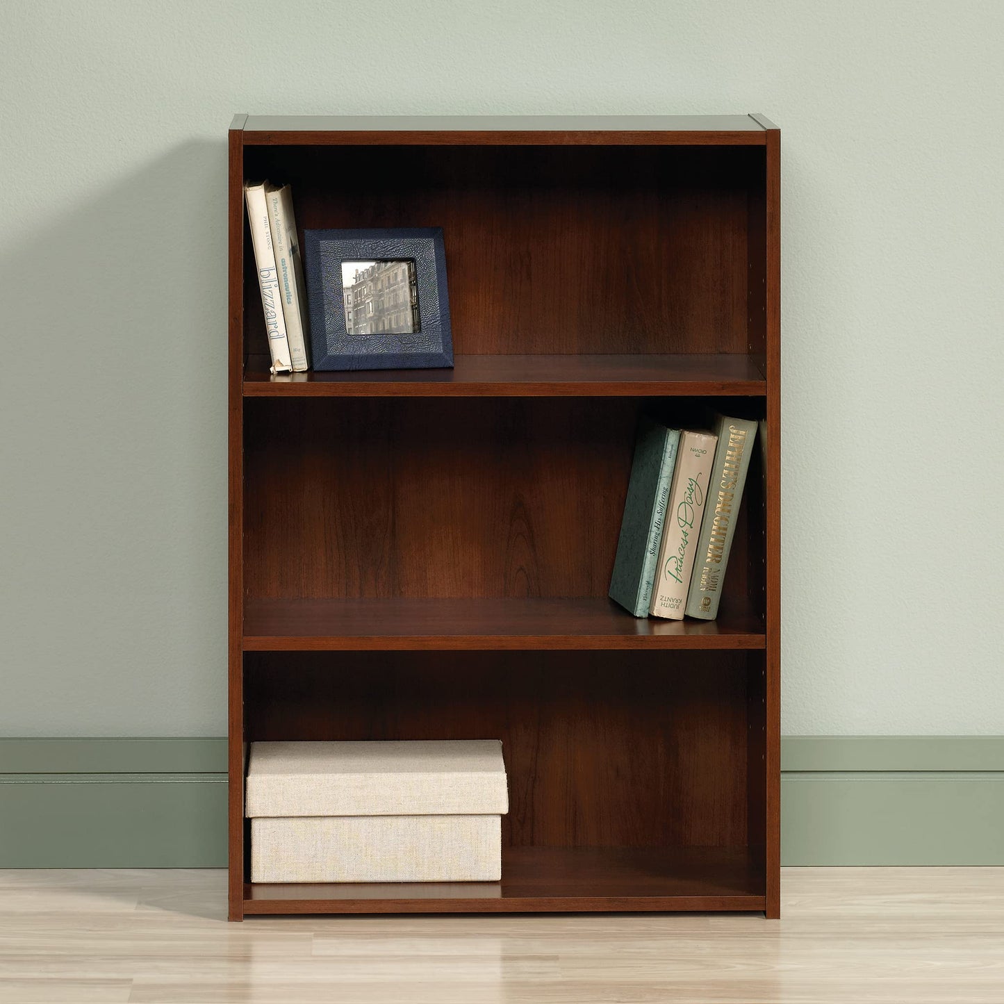 Sauder Beginnings 3-Shelf Bookcase/ Book shelf, L: 24.57" x W: 11.50" x H: 35.28", Brook Cherry finish