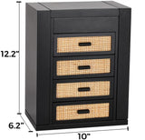 Jewelry Organizer, Rattan Jewelry Box, 5 Layer Wooden Jewelry Organizer Box with Mirror, Jewelry Boxes with 4 Drawers for Women Men, Black Jewelry Miss Rabbit