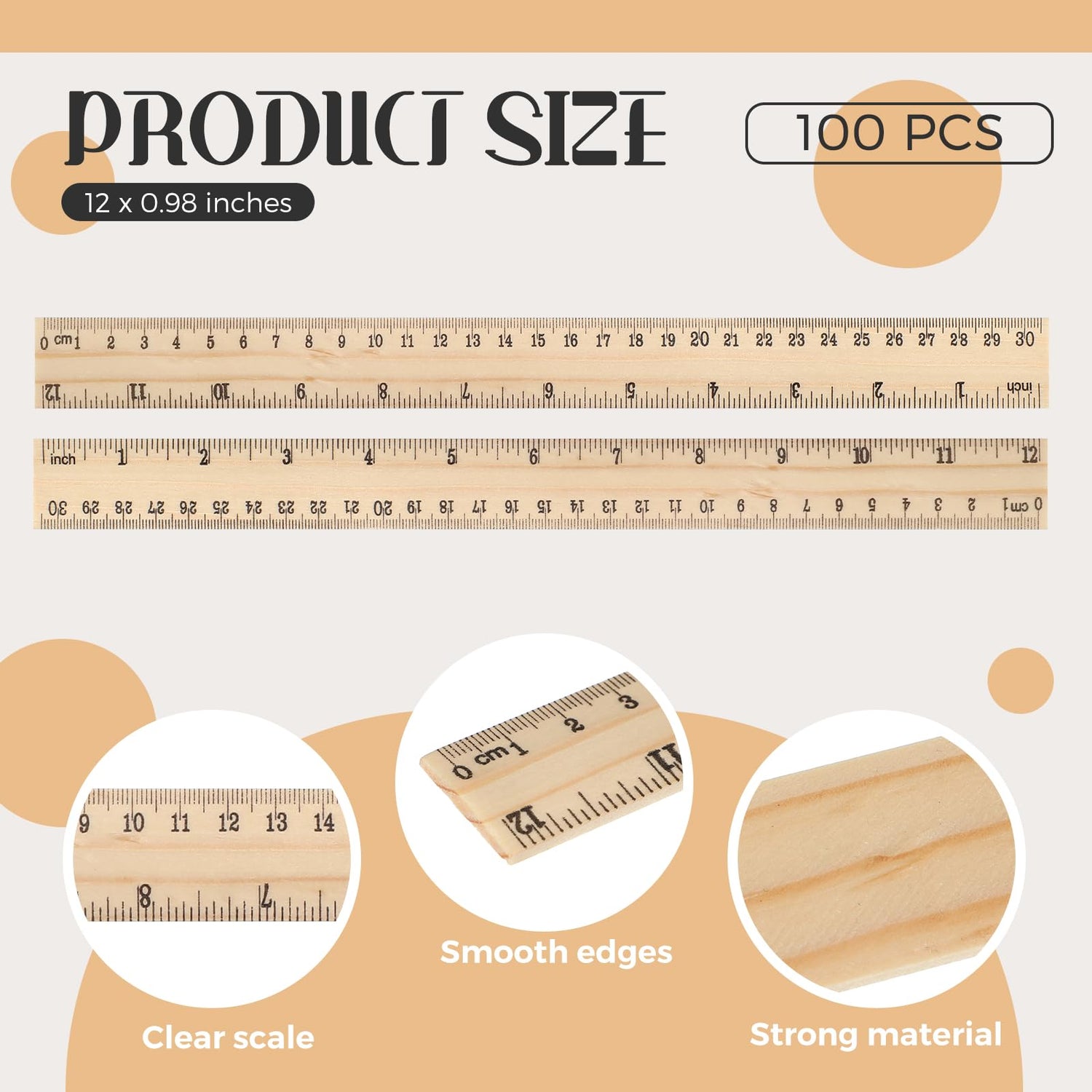 Qilery 100 Pcs Wooden Ruler 12 Inches Wood Measuring Ruler 2 Scale Rulers for Kids Classroom Rulers with Centimeters and Inches 30 cm Drafting Tools Qilery