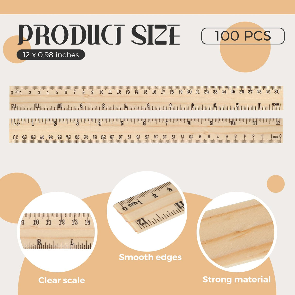 Qilery 100 Pcs Wooden Ruler 12 Inches Wood Measuring Ruler 2 Scale Rulers for Kids Classroom Rulers with Centimeters and Inches 30 cm Drafting Tools Qilery